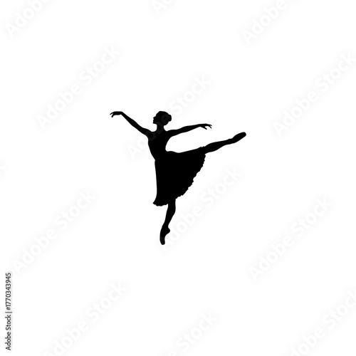 Ballet dancer logo silhouette vector, ballet silhouette ballerina logo icon silhouette, ballet jumping dancer female dancer action pose black silhouette