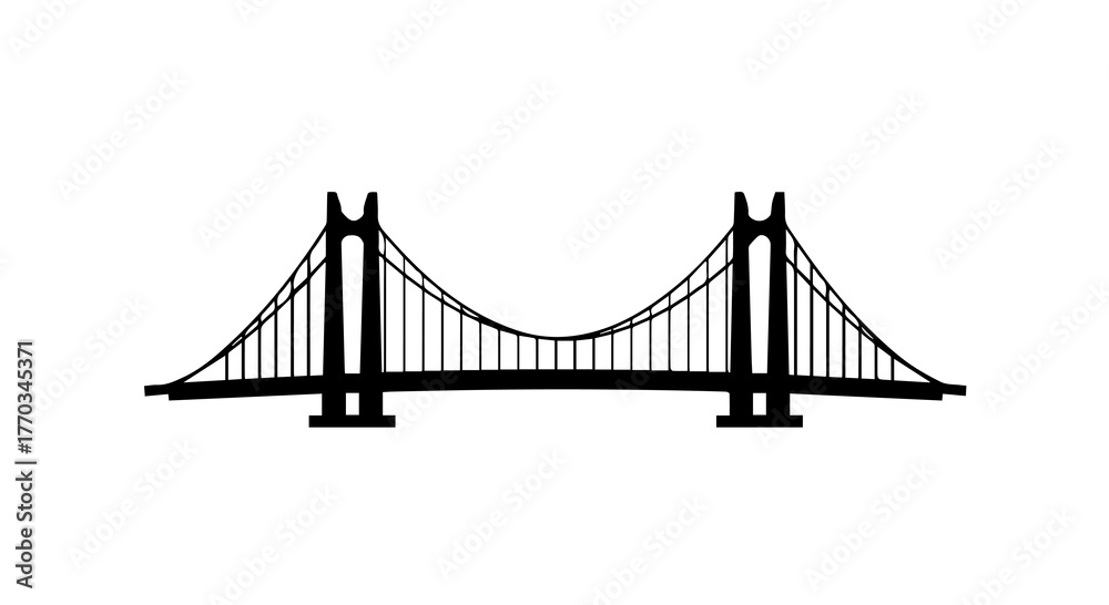Obraz premium Suspension Bridge Silhouette with Tower Cables and Minimalist Symmetry