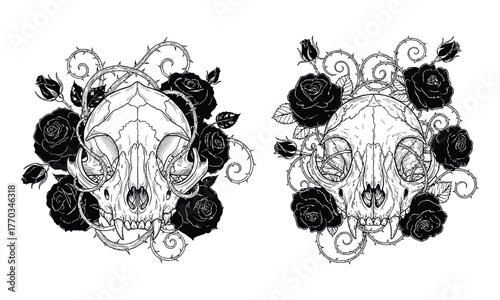 Macabre skull floral designs two dark artistic arrangements with roses and skulls