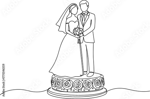 Wedding couple figurine in line vector style with transparent background  