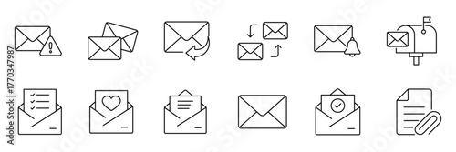 Email line icon collection. Email line Icon set. Collection of E-mail and Letter Linear Icons, Including mail, envelope, email, postal, letter sent, inbox and more. Vector illustration.