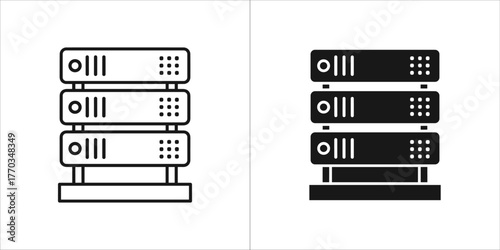 Two server rack icons, one outline and one filled