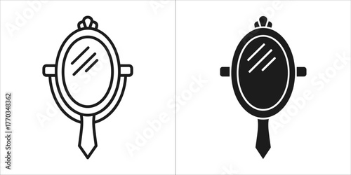 Vintage hand mirror icon, elegant accessory for beauty and reflection