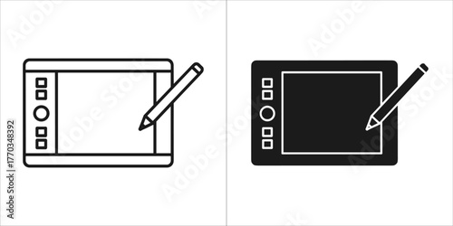 Digital drawing tablet and stylus icon, graphic design tool
