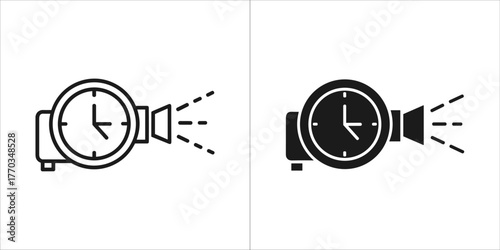 Projector clock icon, outline and filled version