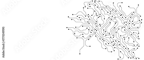 Circuit board digital abstract background. Motherboard technology texture design. AI semiconductor and computer processor on tech bg. Vector illustration
