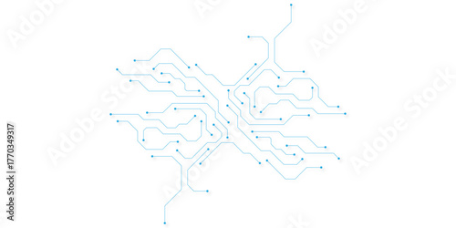 Technology blue circuit diagram on white background. High-tech circuit board connection system.Vector abstract technology on white background.