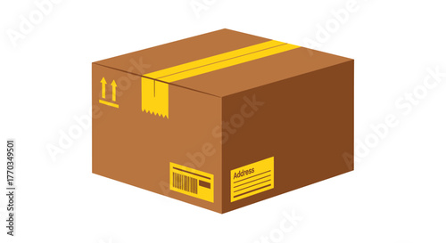 Securely packaged cardboard box ready for shipping with clear address label and handling instructions
