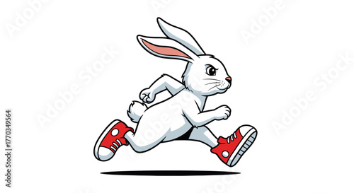 Energetic running bunny with red sneakers, perfect for athletic brand advertisements and motivational content, get this dynamic cartoon rabbit design!