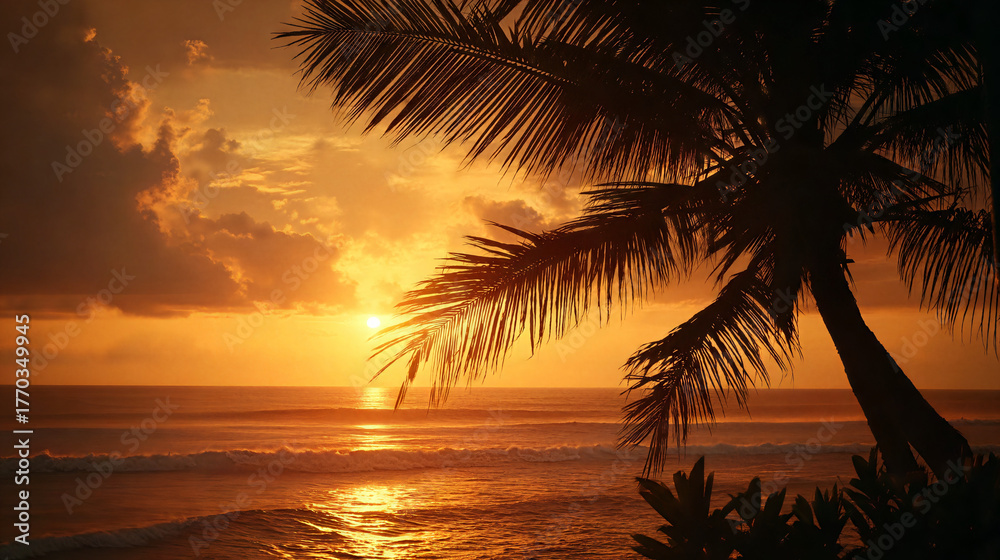 Fototapeta premium Palm Tree Silhouette at Sunset