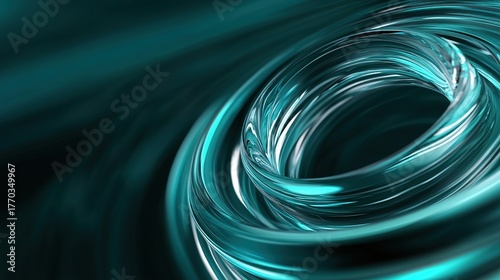 Abstract Teal Gradient Background with Glass Morphism Spiral, Futuristic Technology Concept and Blur Effect
