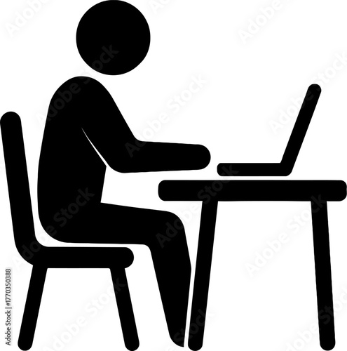 Silhouette of a person working at a desk with a laptop in a simple and minimalist style design