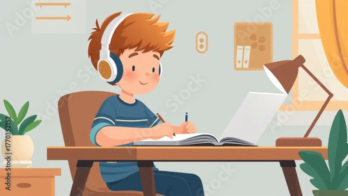 a boy sitting for learn