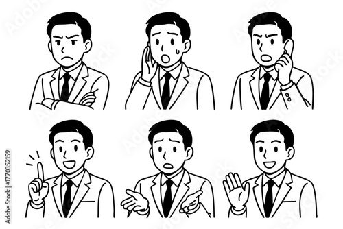 Businessman Character Icon Set Japan Doodle Style Vector Illustration