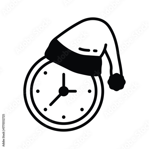 Christmas clock icon in glyph style, trendy vector