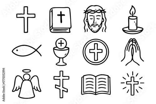 Christian doodle icon set vector illustration