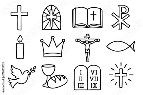 Christian doodle icon set vector illustration