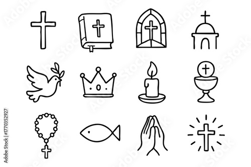 Christian doodle icon set vector illustration