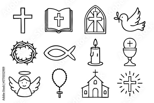 Christian doodle icon set vector illustration