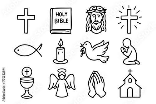 Christian doodle icon set vector illustration