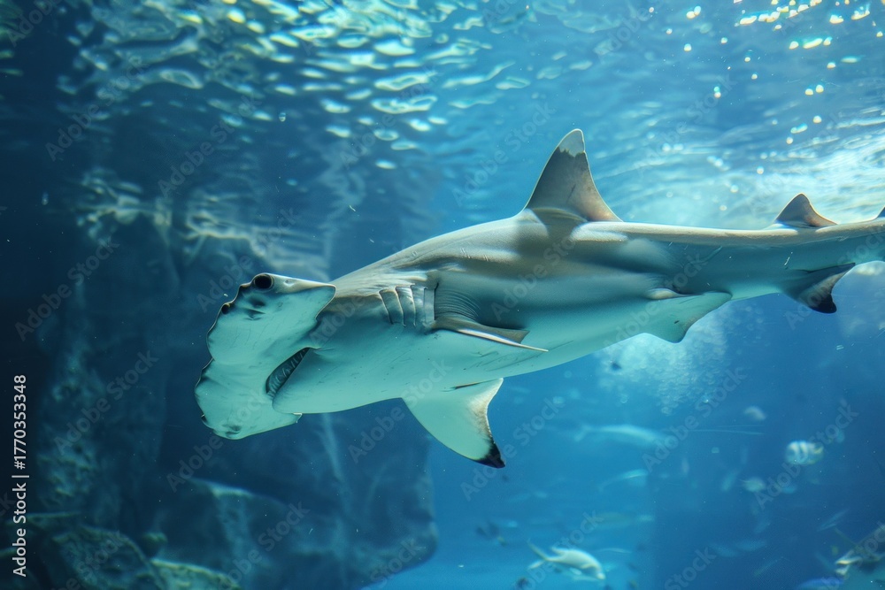 Naklejka premium Majestic hammerhead shark gracefully navigating its aquatic habitat
