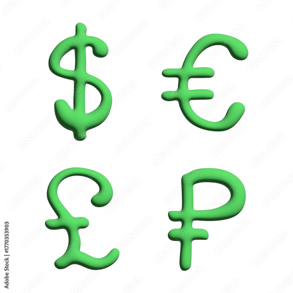 Obraz premium 3d multiple currencies symbol set Dollar euro pound ruble