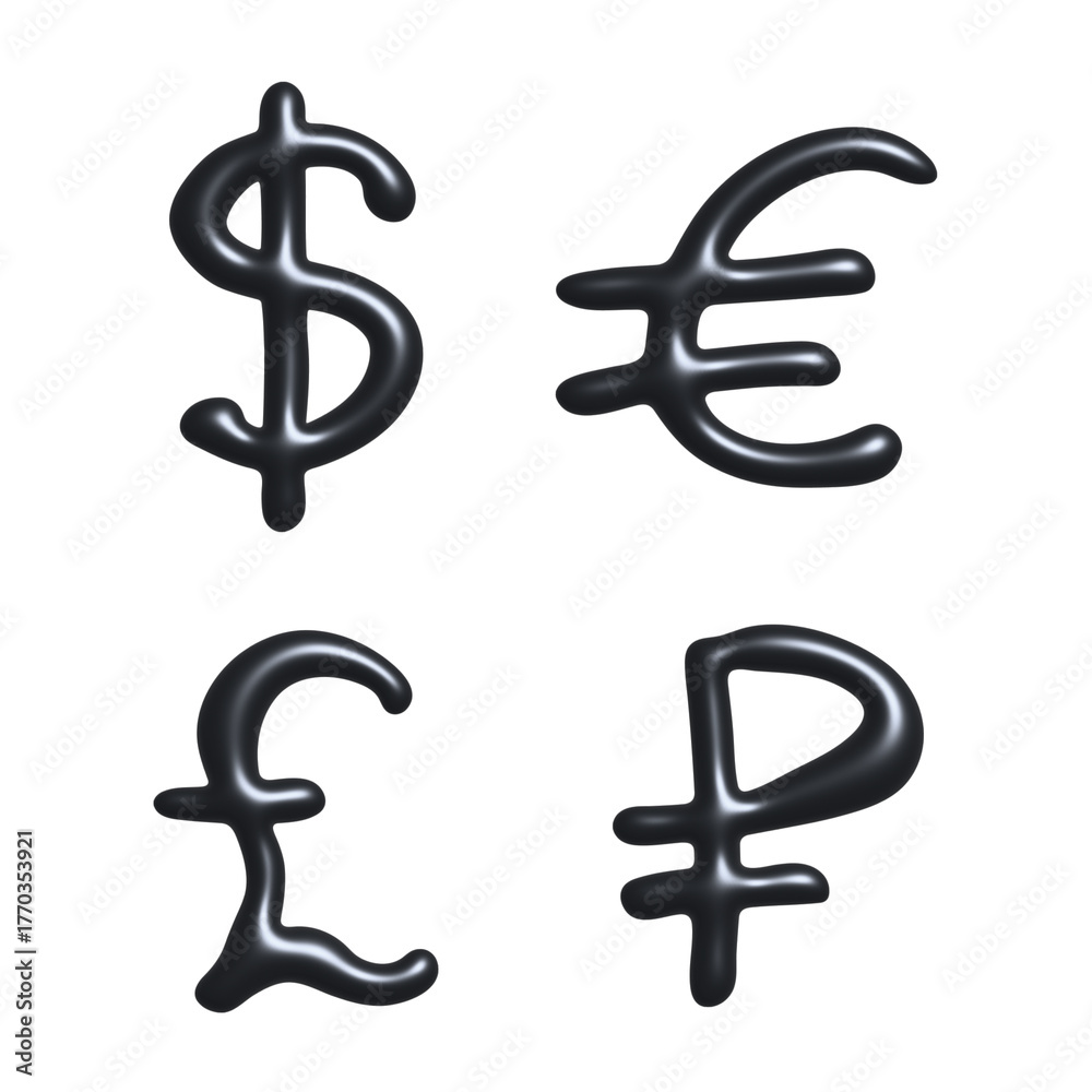 Obraz premium 3d multiple currencies symbol set Dollar euro pound ruble