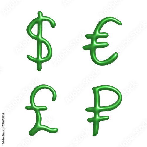 3d multiple currencies symbol set Dollar euro pound ruble