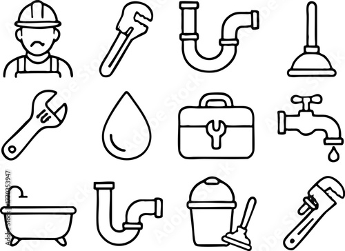 Plumbing elements doodle icon set vector illustration