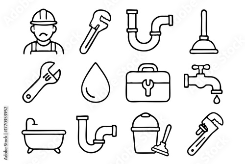 Plumbing elements doodle icon set vector illustration