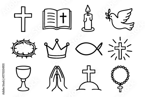 Christian doodle icon set vector illustration