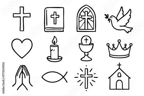 Christian doodle icon set vector illustration