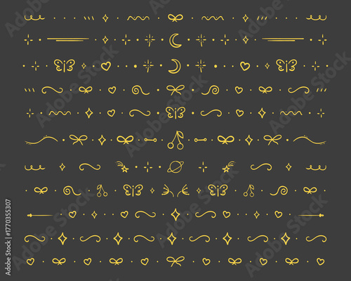 Billede på lærred Line divider, cute border hand drawn elements separator