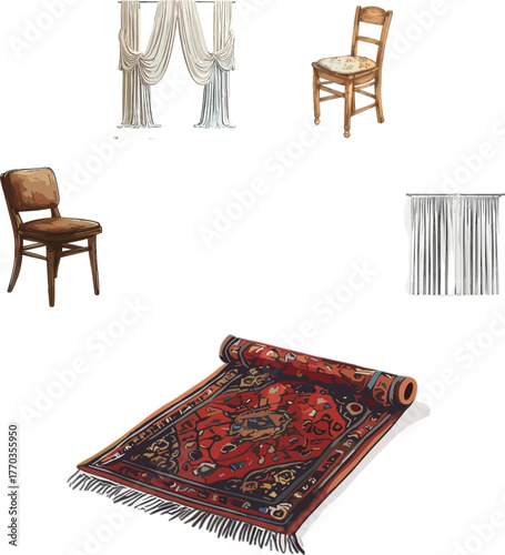 Illutration Of carpet, set of household appliances 