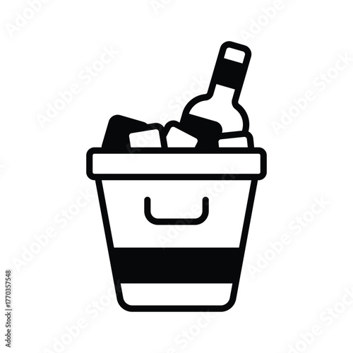 Chilled champagne bottle in ice bucket for parties, Ready to use icon
