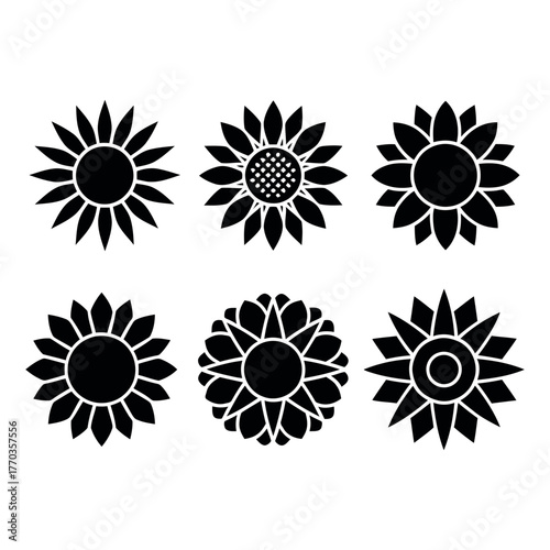 Sunflower Icon Set – Floral Nature and Botanical Vector Pack