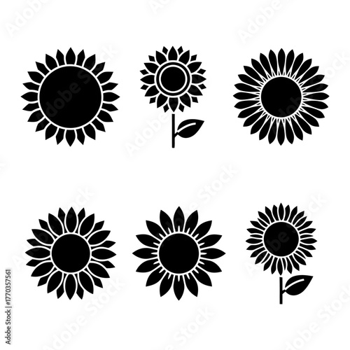 Sunflower Icon Set – Floral Nature and Botanical Vector Pack