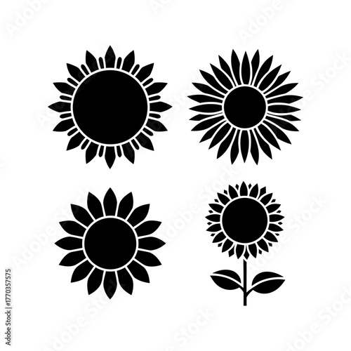 Sunflower Icon Set – Floral Nature and Botanical Vector Pack