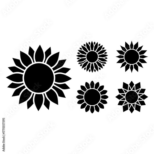 Sunflower Icon Set – Floral Nature and Botanical Vector Pack