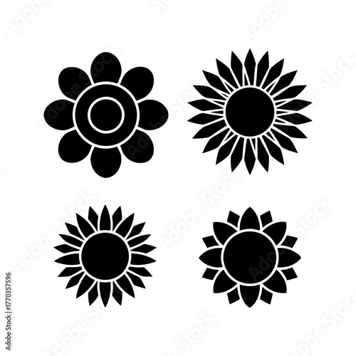 Sunflower Icon Set – Floral Nature and Botanical Vector Pack