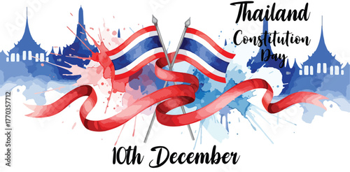 Thai Constitution Day Celebration Watercolor Vector