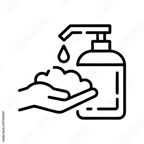 Hand Washing with Soap Dispenser Simple Line Vector Icon 