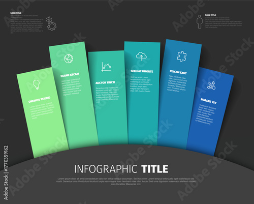 A modern infographic layout showcases six vertical sections with a gradient of green to blue. This sleek infographic design presents information clearly with distinct colored segments.