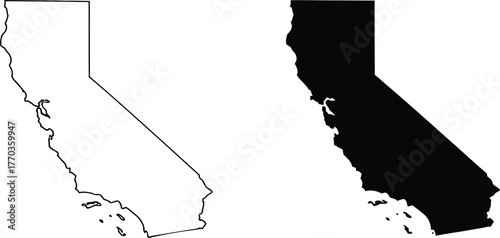 California state outline and solid black map comparison