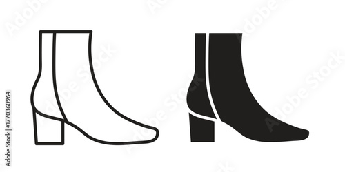 Ankle boots icon illustrations collection. editable stroke outline and flat style