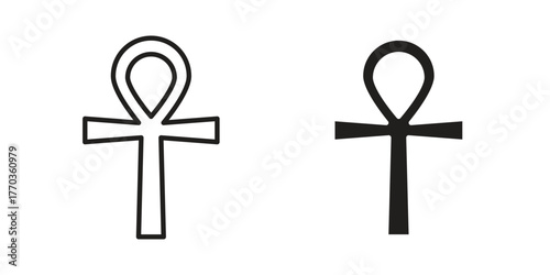 Ankh icon illustrations collection. editable stroke outline and flat style