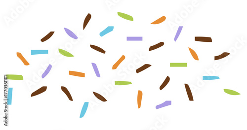 Bright, scattered confetti pieces create a lively, festive background.