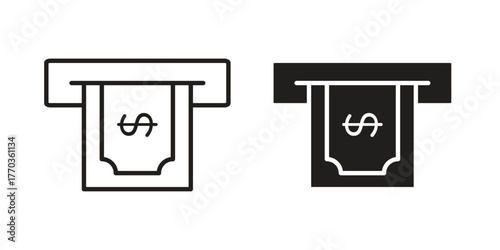 atm cash icon illustrations collection. editable stroke outline and flat style