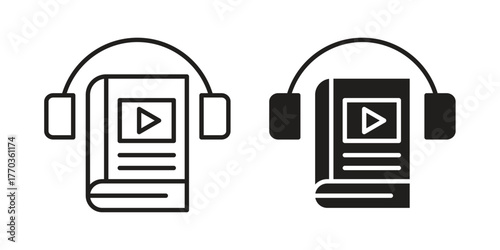 Audiobook icon illustrations collection. editable stroke outline and flat style