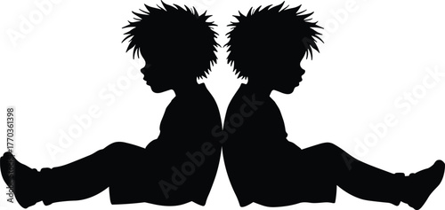Silhouette of two children sitting back to back, friendship conflict, childhood emotions, communication, relationship tension, sad kids, family concept
